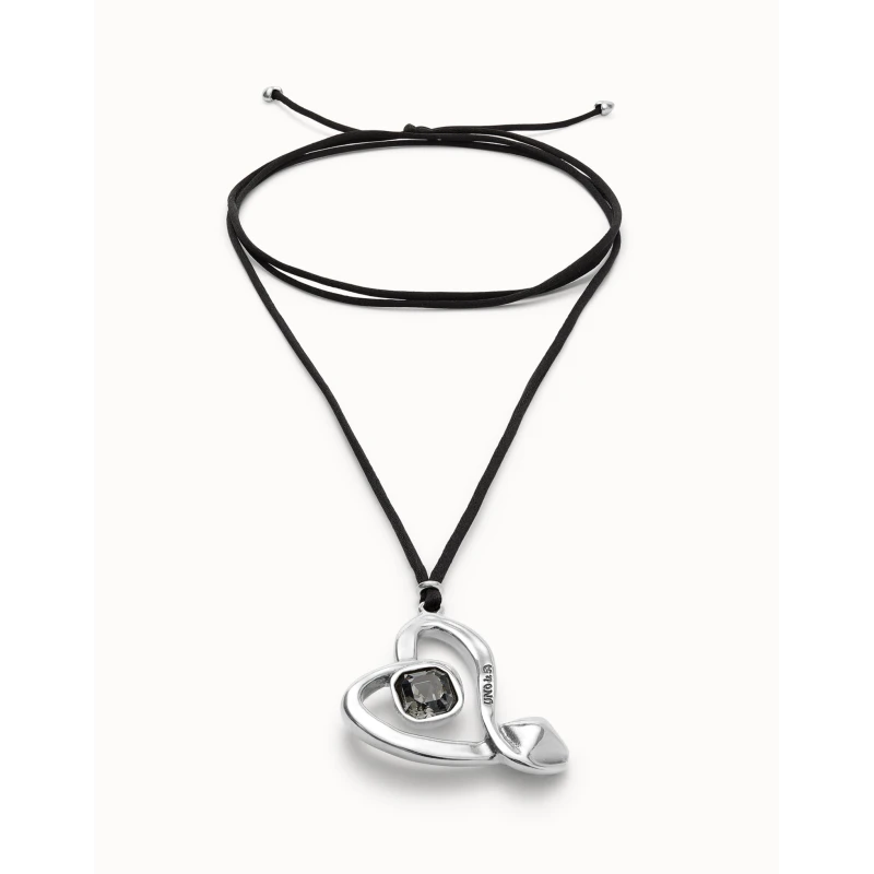 Colgante UNOde50 Corazón Baño Plata y Cordón Seda Negro COL2012NGRMTL0U