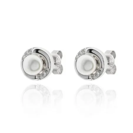 Pendientes Botón Plata, Perla y Circonitas PPR-8063
