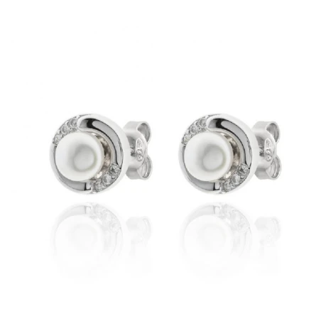 Pendientes Botón Plata, Perla y Circonitas PPR-8063