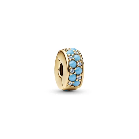Clip Pandora Azul Aguamarina Baño Oro 763902C01