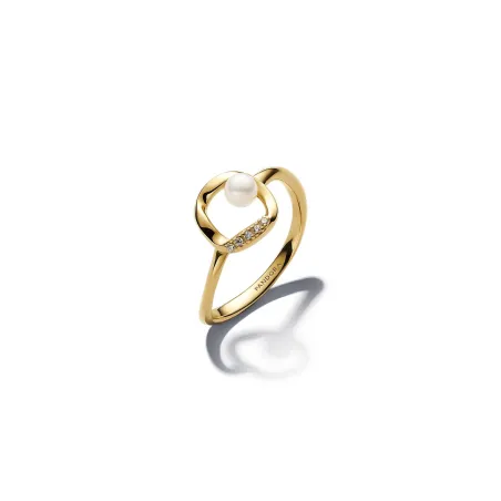 Anillo Pandora Círculo en Pavé Forma Orgánica & Perla Cultivada de Agua Dulce Tratada 163831C01