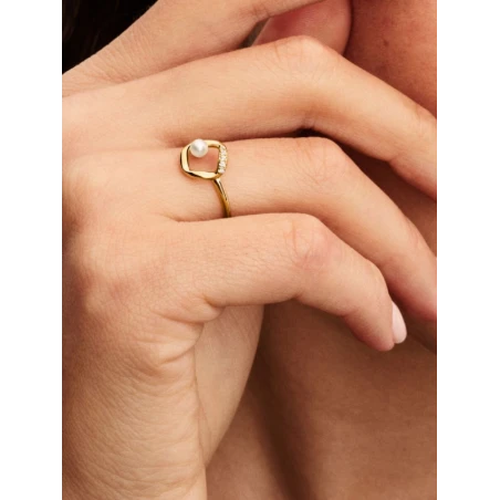 Anillo Pandora Círculo en Pavé Forma Orgánica & Perla Cultivada de Agua Dulce Tratada 163831C01
