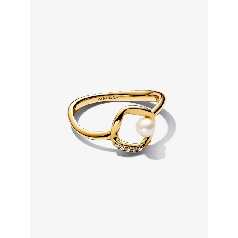 Anillo Pandora Círculo en Pavé Forma Orgánica & Perla Cultivada de Agua Dulce Tratada 163831C01