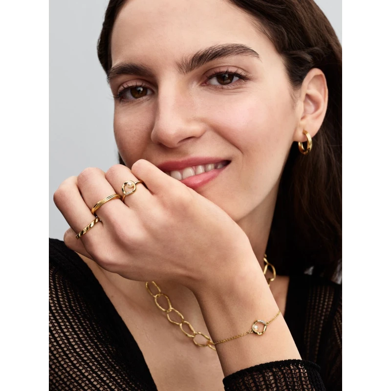 Anillo Pandora Círculo en Pavé Forma Orgánica & Perla Cultivada de Agua Dulce Tratada 163831C01