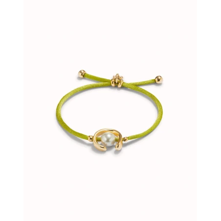 Pulsera UNOde50 Ser Diferente Hilo Lima, Baño Oro y Perla Shell PUL2505VDLORO0M