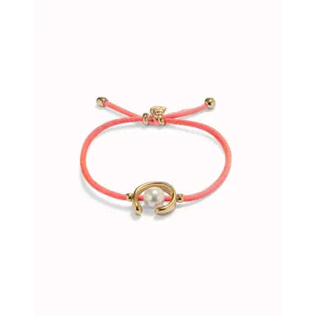 Pulsera UNOde50 Ser Diferente Hilo Fucsia, Baño Oro y Perla Shell PUL2505RSAORO0M