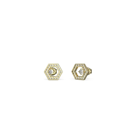 Pendientes Guess Tiny Dancer Hexágono Acero Baño Oro y Circonitas Blancas JUBE04651JWYGT-U