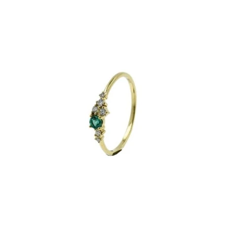 Anillo Le Carré Oro Amarillo, Diamantes y Esmeralda GA192OA