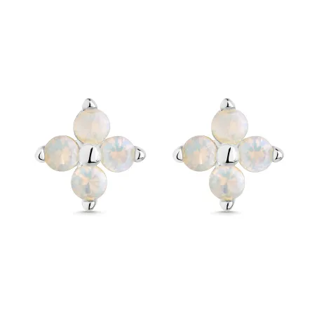 Pendientes Itemporality Alba Flor Plata Baño Rodio y Ópalos Blancos SEA-119-333-UU