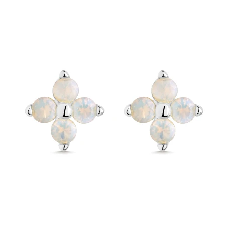Pendientes Itemporality Alba Flor Plata Baño Rodio y Ópalos Blancos SEA-119-333-UU