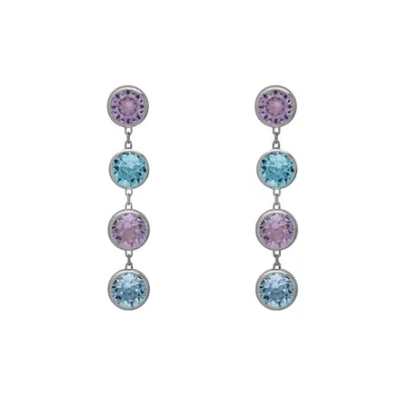 Pendientes Victoria Cruz Bom Dia Círculos Plata Baño Rodio y Cristales Multicolor A5261-MHT