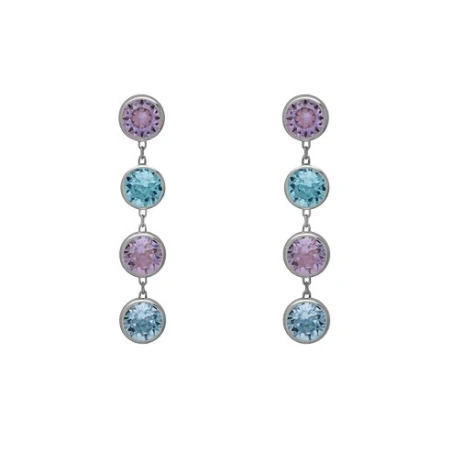 Pendientes Victoria Cruz Bom Dia Círculos Plata Baño Rodio y Cristales Multicolor A5261-MHT