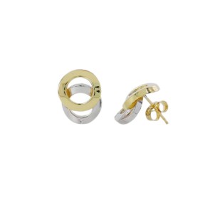 Pendientes Doble Círculo Oro Bicolor y Circonita 0558065P