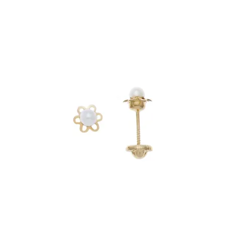 Pendientes Flor Oro Amarillo y Perla Blanca 0498420P