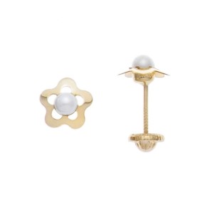 Pendientes Flor Oro Amarillo y Perla Blanca 0498418P