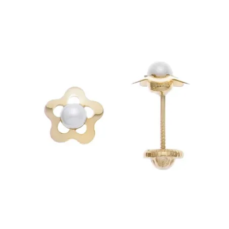 Pendientes Flor Oro Amarillo y Perla Blanca 0498418P