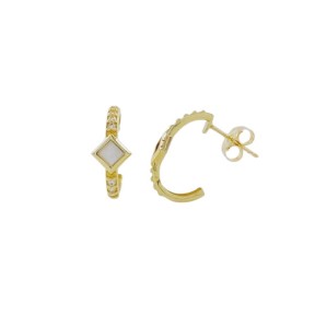 Pendientes Aro Oro Amarillo, Circonitas y Nácar 64113656P