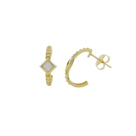 Pendientes Aro Oro Amarillo, Circonitas y Nácar 64113656P
