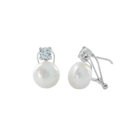Pendientes Omega Oro Amarillo, Circonita y Perla 0554329P