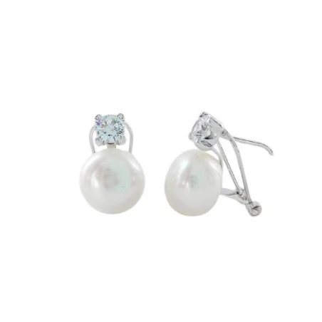 Pendientes Omega Oro Amarillo, Circonita y Perla 0554329P