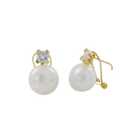 Pendientes Omega Oro Amarillo, Circonita y Perla 0553542P