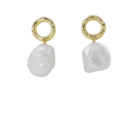 Pendientes Largos Círculo Oro Amarillo y Perla Barroca Mujer 05510968P