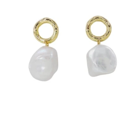 Pendientes Largos Círculo Oro Amarillo y Perla Barroca Mujer 05510968P