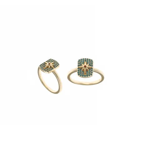Anillo Salvatore Rectángulo y Estrella Plata Baño Oro y Circonitas Multicolor 195S0068