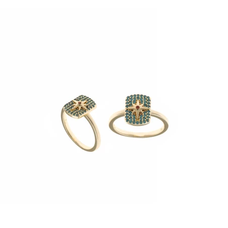 Anillo Salvatore Rectángulo y Estrella Plata Baño Oro y Circonitas Multicolor 195S0068