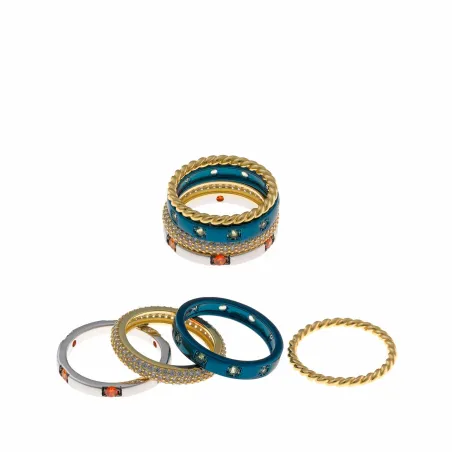 Multi Anillo Salvatore Plata Baño Oro, Rodio y Azul, Circonitas Blancas, Naranja y Amarillas 211S0236
