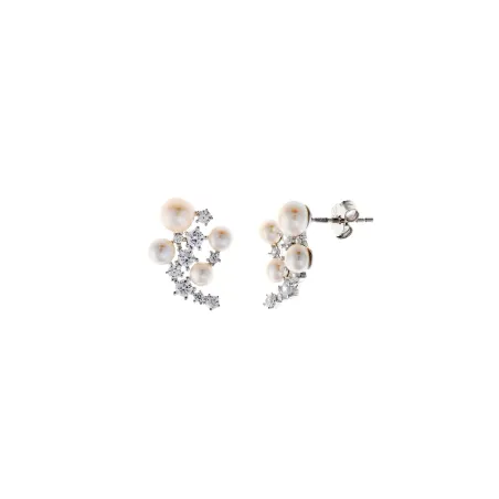 Pendientes Salvatore Plata Baño Rodio, Circonitas Blancas y Perlas 272A0032