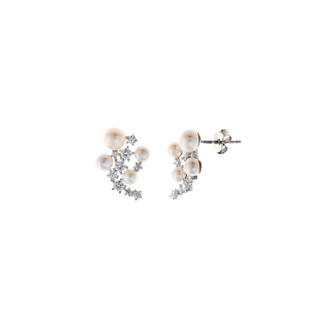 Pendientes Salvatore Plata Baño Rodio, Circonitas Blancas y Perlas 272A0032