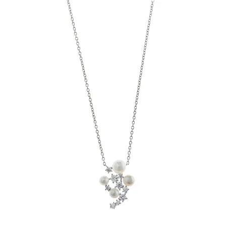 Gargantilla Salvatore Plata Baño Rodio, Circonitas blancas y Perlas 272C0033
