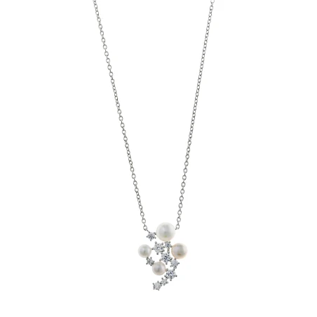 Gargantilla Salvatore Plata Baño Rodio, Circonitas blancas y Perlas 272C0033