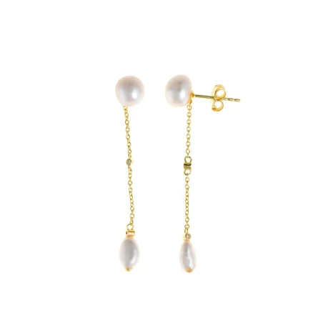 Pendientes Salvatore Cadena plata Baño Oro y Perlas 272A0010