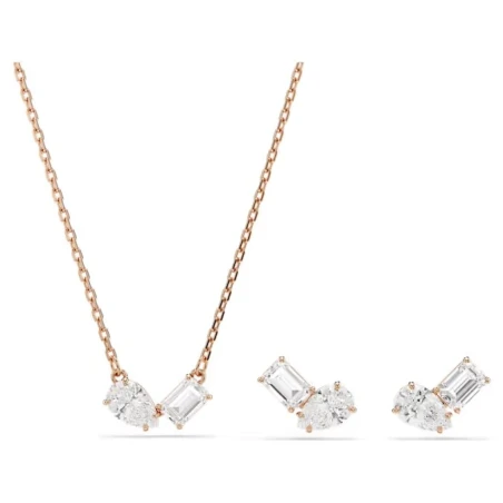 Conjunto Gargantilla y Pendientes Swarovski Baño Rosado y Cristales Blancos 5734246