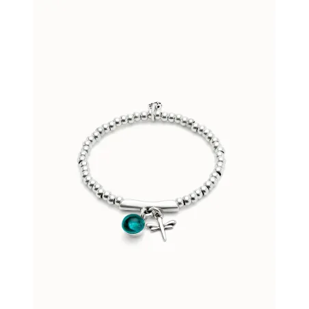 Pulsera UNOde50 Ser Fascinante Baño Plata, Libélula y Cristal Verde PUL2535VRDMTL0M