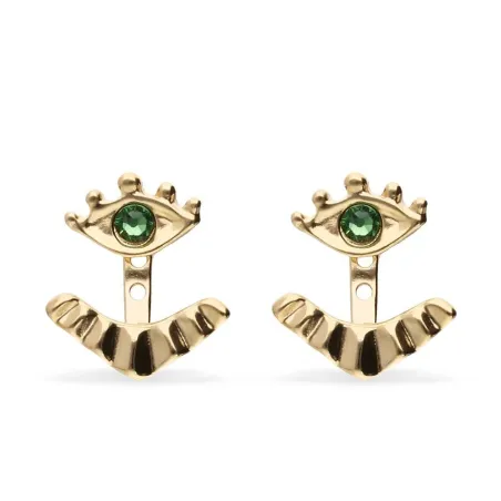 Pendientes UNOde50 Ser Intuitiva Ojo Baño Oro y Cristal Verde PEN1006VRDORO0U