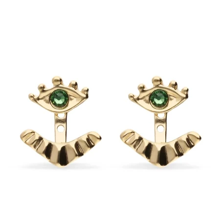 Pendientes UNOde50 Ser Intuitiva Ojo Baño Oro y Cristal Verde PEN1006VRDORO0U