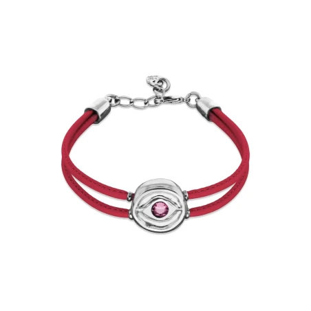 Pulsera UNOde50 Ser Intuitiva Cuero Rosa y Baño Plata Ojo Cristal Rosa PUL2601RSOMTL0M