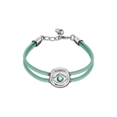 Pulsera UNOde50 Ser Intuitiva Cuero Turquesa y Baño Plata Ojo Cristal Turquesa PUL2601TQSMTL0M
