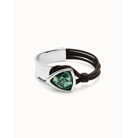Pulsera UNOde50 Ser Camaleónica Baño Plata, Cuero Negro y Cristal Verde PUL2508VRDMTL0M