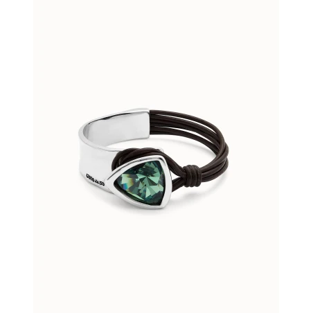 Pulsera UNOde50 Ser Camaleónica Baño Plata, Cuero Negro y Cristal Verde PUL2508VRDMTL0M