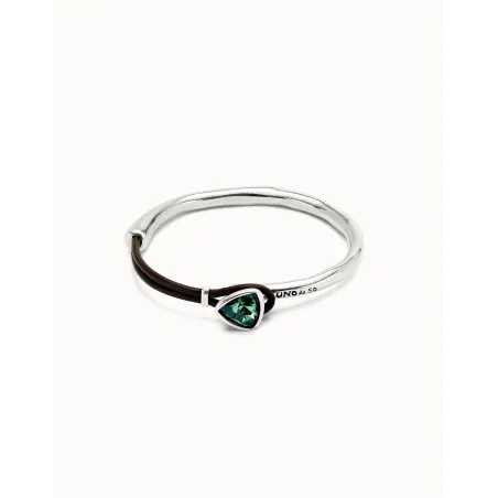 Pulsera UNOde50 Ser Camaleónica Baño Plata, Cuero Negro y Cristal Verde PUL2509VRDMTL0M