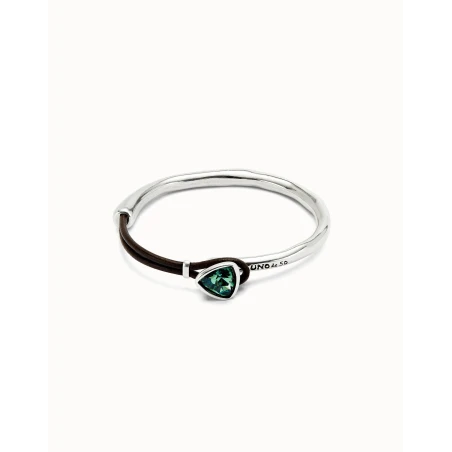 Pulsera UNOde50 Ser Camaleónica Baño Plata, Cuero Negro y Cristal Verde PUL2509VRDMTL0M