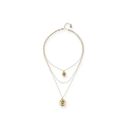 Collar Triple UNOde50 Ser Intuitiva Baño Oro y Cristales Verdes COL2042VRDORO0U