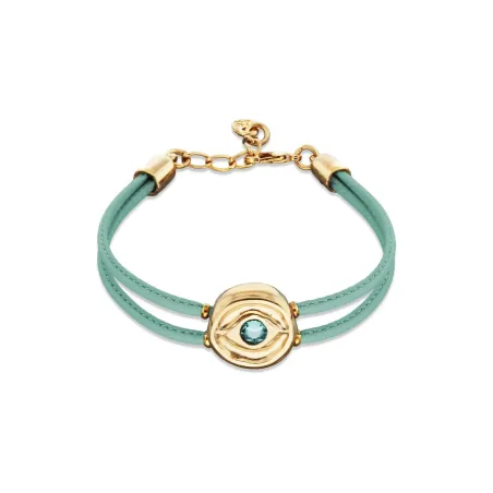 Pulsera UNOde50 Ser Intuitiva Cuero Turquesa y Baño Oro Ojo Cristal Turquesa PUL2601TQSORO0M