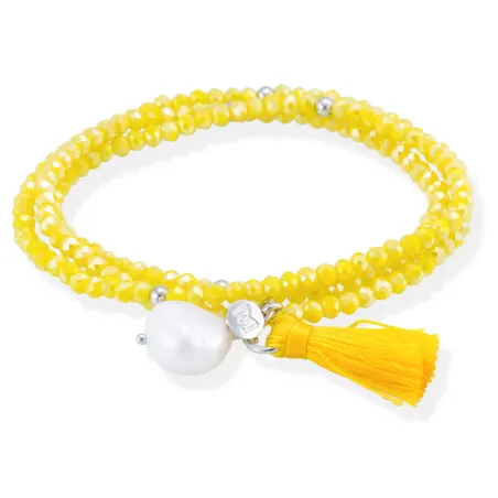 Pulsera Marina García Zen Amarilla, Plata Baño Rodio y Perla 90231UP