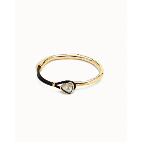 Pulsera UNOde50 Ser Camaleónica Baño Oro, Cuero Negro y Cristal Blanco PUL2509MCLORO0M