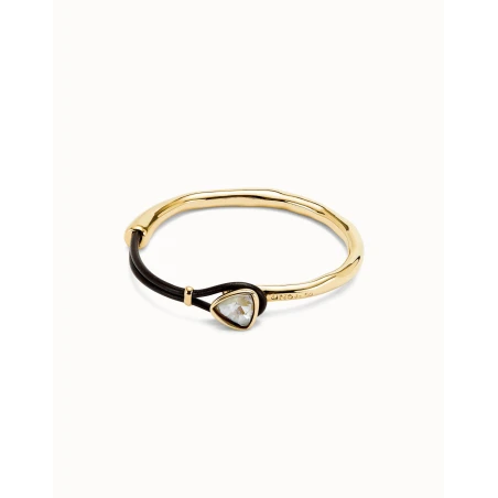Pulsera UNOde50 Ser Camaleónica Baño Oro, Cuero Negro y Cristal Blanco PUL2509MCLORO0M